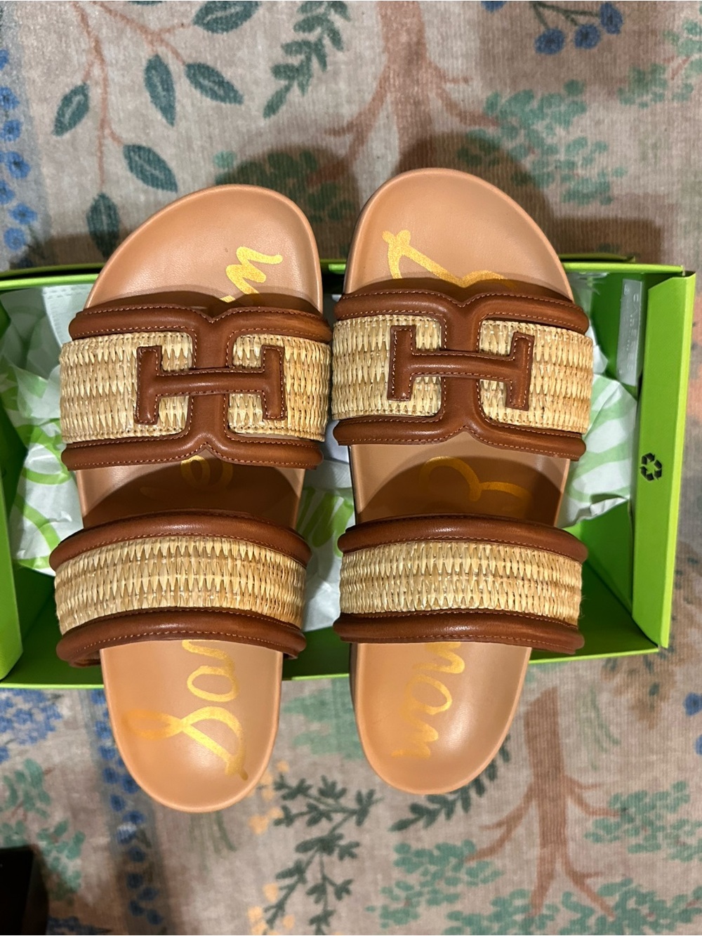Sam Edelman Rowan Woven Slide Sandals in Natural and Spiced Russet - Picture 5 of 9